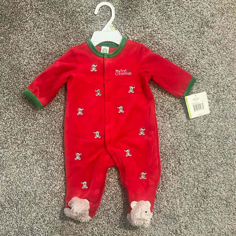 BRAND NEW Little Me My 1st Christmas Onesie with Teddy bear bootie Size 3M